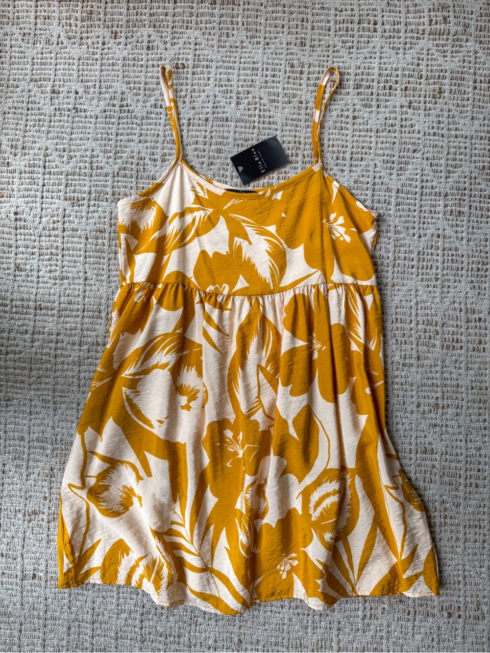 Ella Blue Mustard Floral Babydoll Dress Tank Mini Dress Small NWT